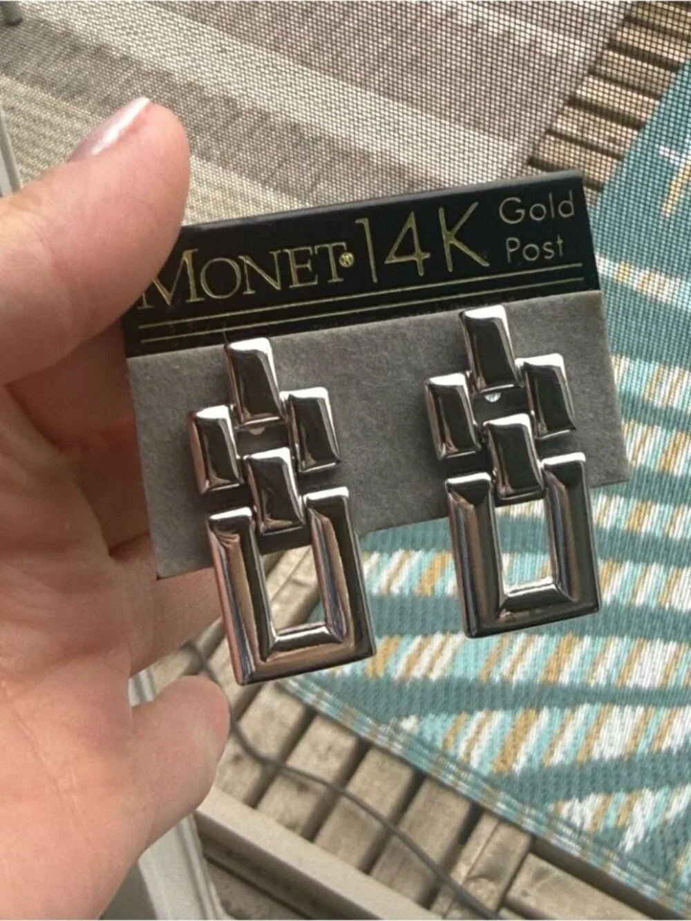 New! Vintage Monet Silver Tone Earrings with 14K Gold Post